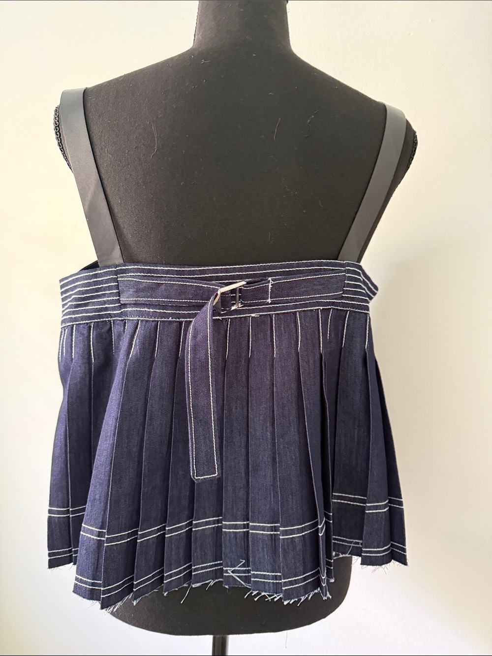 Pilcro Navy Pleated Camisole with White Topstitching and Black Straps - Picture 3 of 7